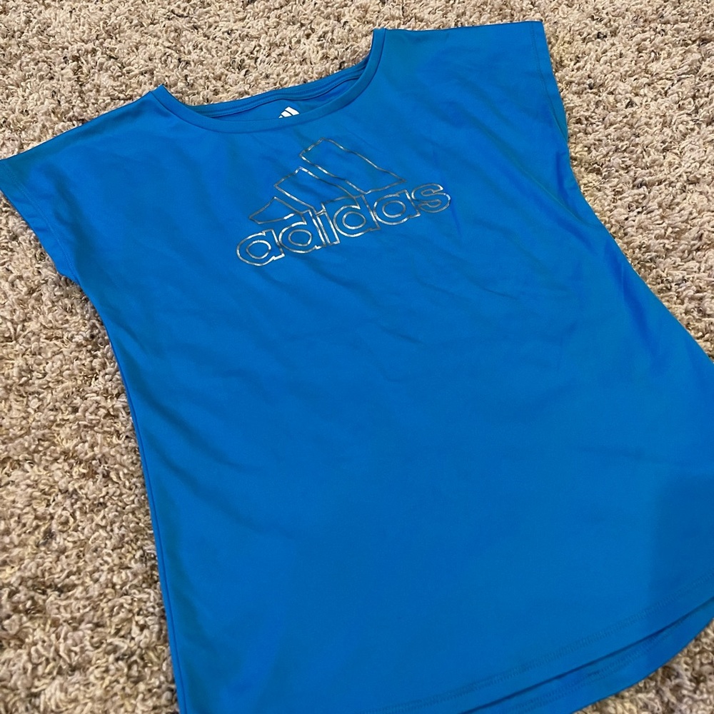 Adidas girls blue cap sleeve dri fit shirt